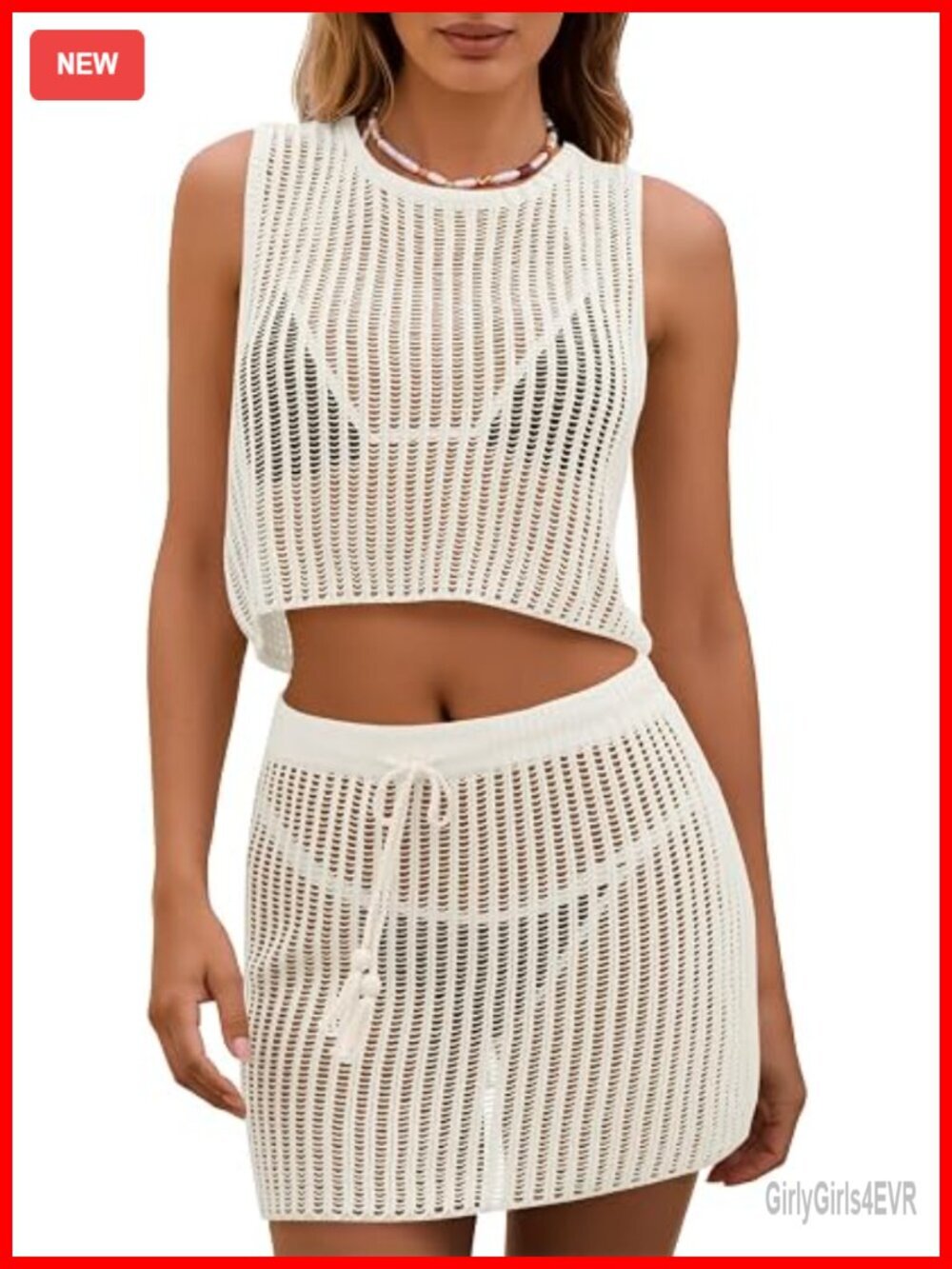 2 Piece Crochet Set Sleeveless Crop Top Mini Skirt Beach Cover Up Vacation